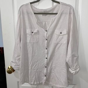 Sonoma White Roll Up Sleeves with Pockets Plus Size 2X